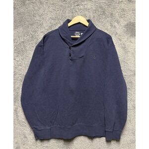 Polo Ralph Lauren Sweater Mens 2XL Shawl Collar Heather Blue Cotton Stretch Pony